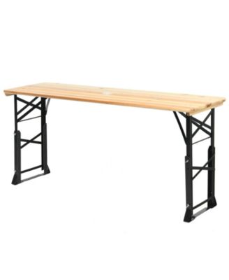 66.5 Inch Outdoor Wood Folding Picnic Table with Adjustable Heights