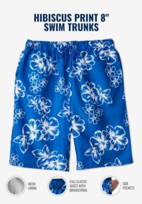 Big & Tall Hibiscus Print 8" Swim Trunks