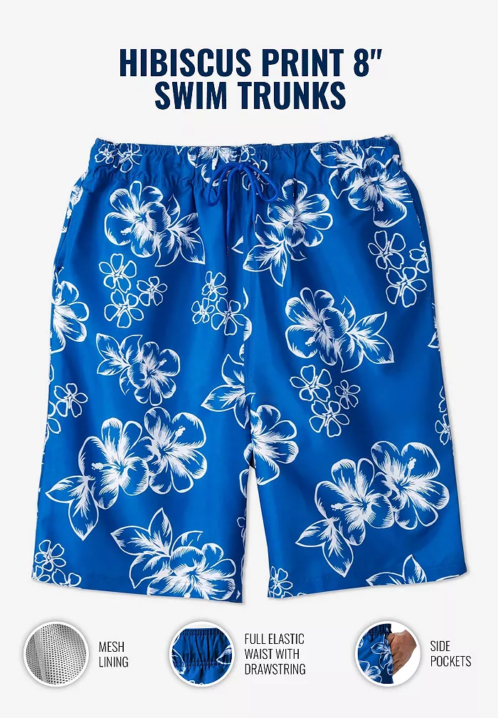 Big & Tall Hibiscus Print 8" Swim Trunks - thumbnail 5