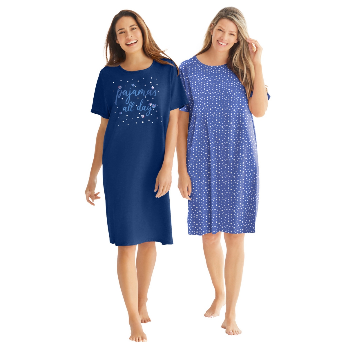 Plus Size 2-Pack Short-Sleeve Sleepshirt - Ivory heart paws