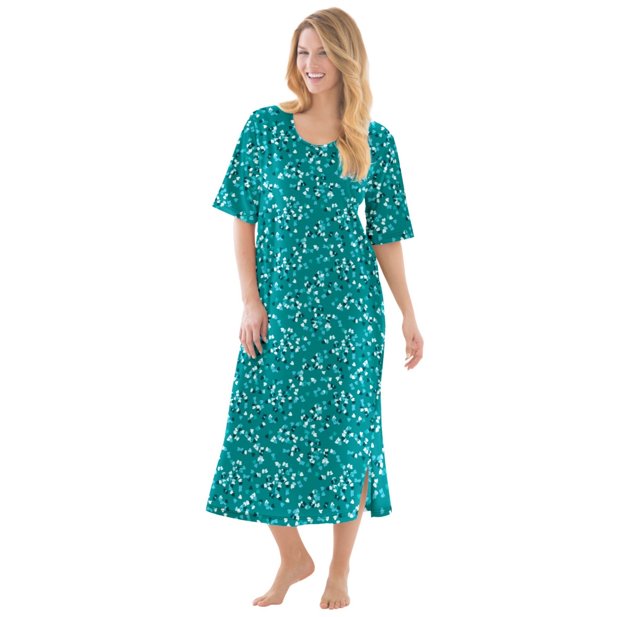 Plus Size Long Tagless Sleepshirt - Waterfall confetti heart