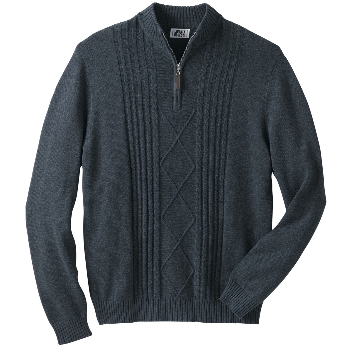 Big & Tall by KingSize Shoreman's Quarter Zip Cable Knit Sweater - Heather navy