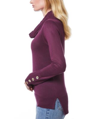 Women's Petite Chevron-Trimmed Cowl-Neck Sweater