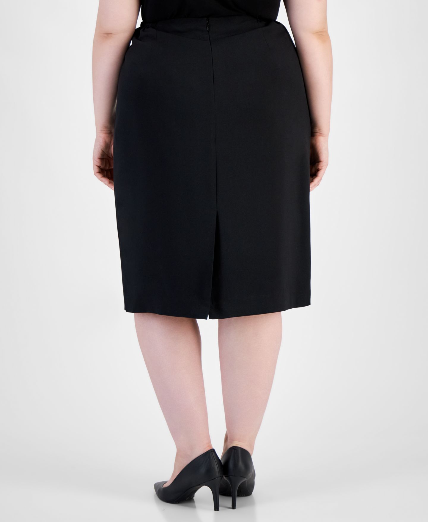 Женская юбка Kasper Plus-Size Stretch Crepe Below the Knee Pencil, цвет: Чёрный — фото 11