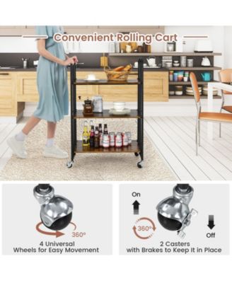 Foldable Rolling Cart with Storage Shelves for Kitchen