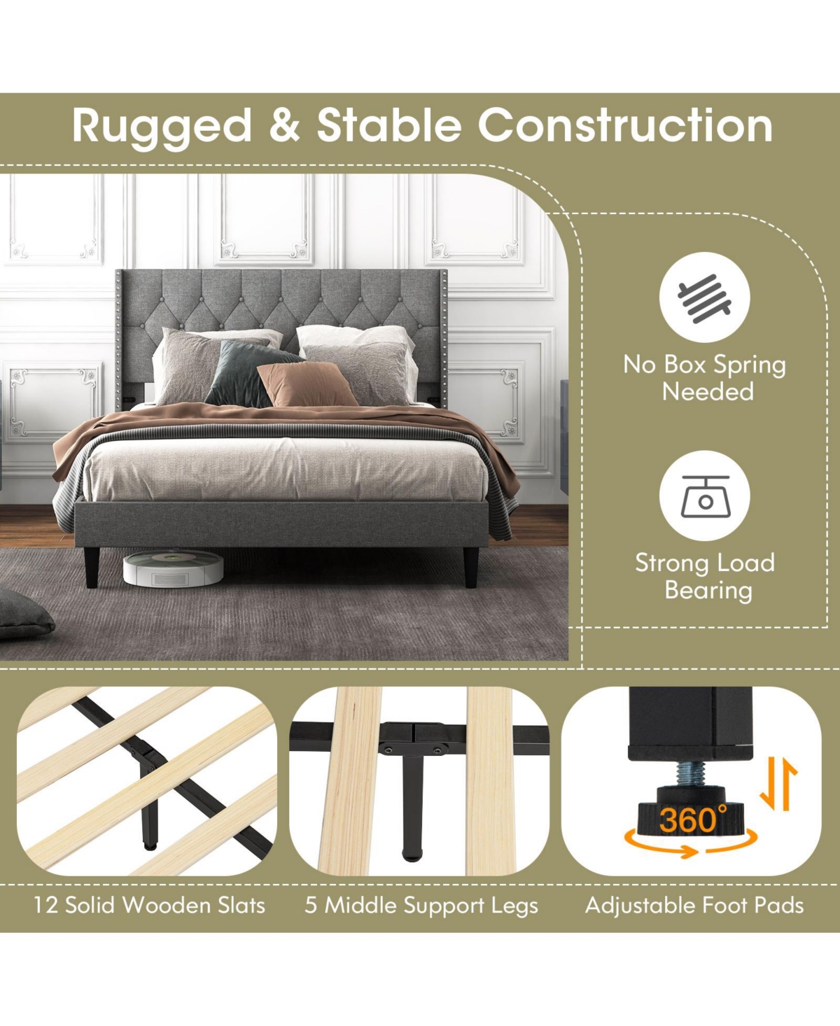 Full Size Upholstered Platform Bed with Button Tufted Headboard-Full Size