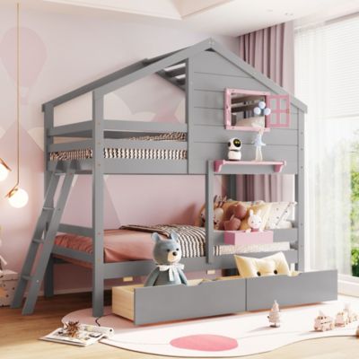 Streamdale Twin Bunk Bed with Drawers, Storage, and Playhouse