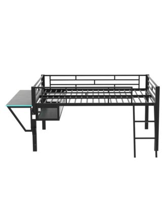Gaming mid loft bed with desk, LED, Full.