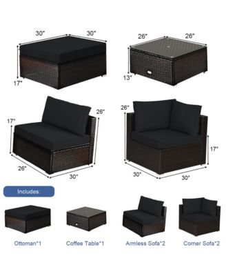 6PCS Outdoor Patio Rattan Furniture Set Cushioned Sectional Sofa