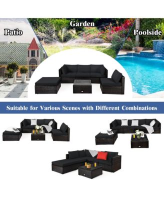 6PCS Outdoor Patio Rattan Furniture Set Cushioned Sectional Sofa