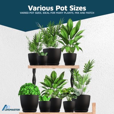 Black Plant Pots 20 Pack with Drainage Holes & Saucers, Stackable Indoor & Outdoor Plastic Planters for Houseplants & Flowers, Matte Finish