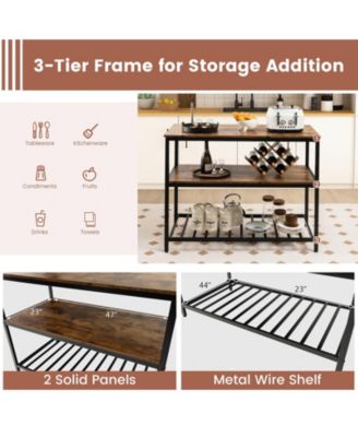 47.2" x 23.6" 3 Shelves Kitchen Island Industrial Prep Table with Bottom Wine Rack