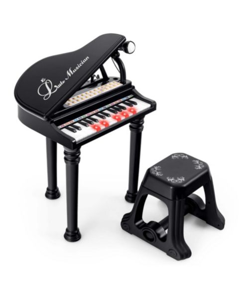 Детские игрушки Costway 31-Key Kids Piano Keyboard LED Teaching 3-Piece Set Musical Toy, Ages 3+, цвет: Чёрный