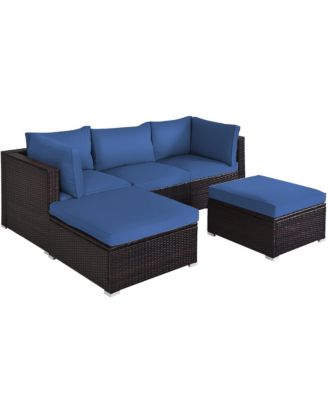 5PCS Patio Rattan Furniture Set Sectional Conversation Set Ottoman Table