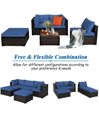 5PCS Patio Rattan Furniture Set Sectional Conversation Set Ottoman Table