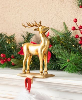 Set of 2 Gold Resin Standing Sitting Reindeer Stocking Holders