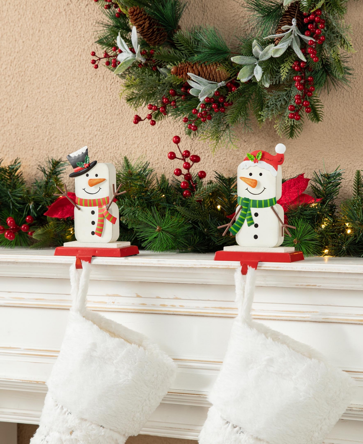 Glitzhome Set Of 2 Christmas Snowman Stocking Holders In Multi