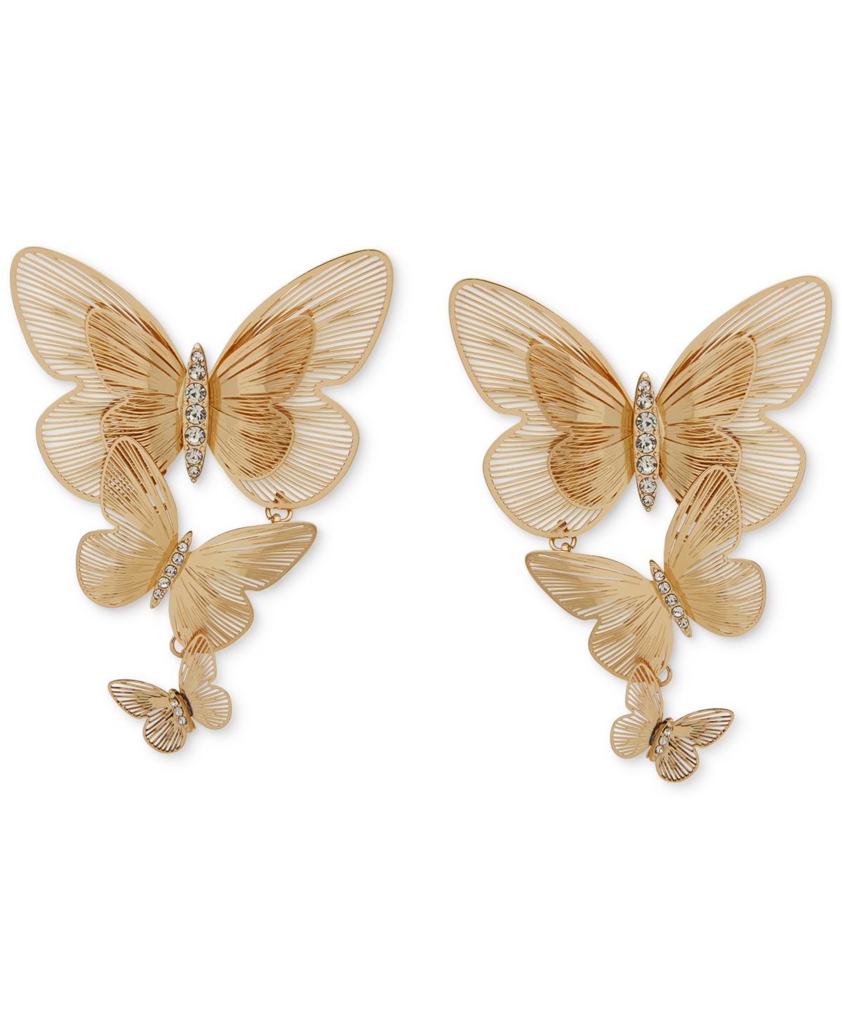 Gold-Tone Pave Butterfly Statement Earrings - Crystal Wh