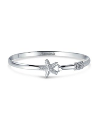 Nautical Starfish Tropical Beach Bangle Bracelet Sterling Silver Eye Hook Clasp