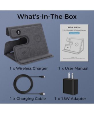 3-in-1 Leather 18W Wireless Charger - SmartPhone, Earbuds & SmartWatch