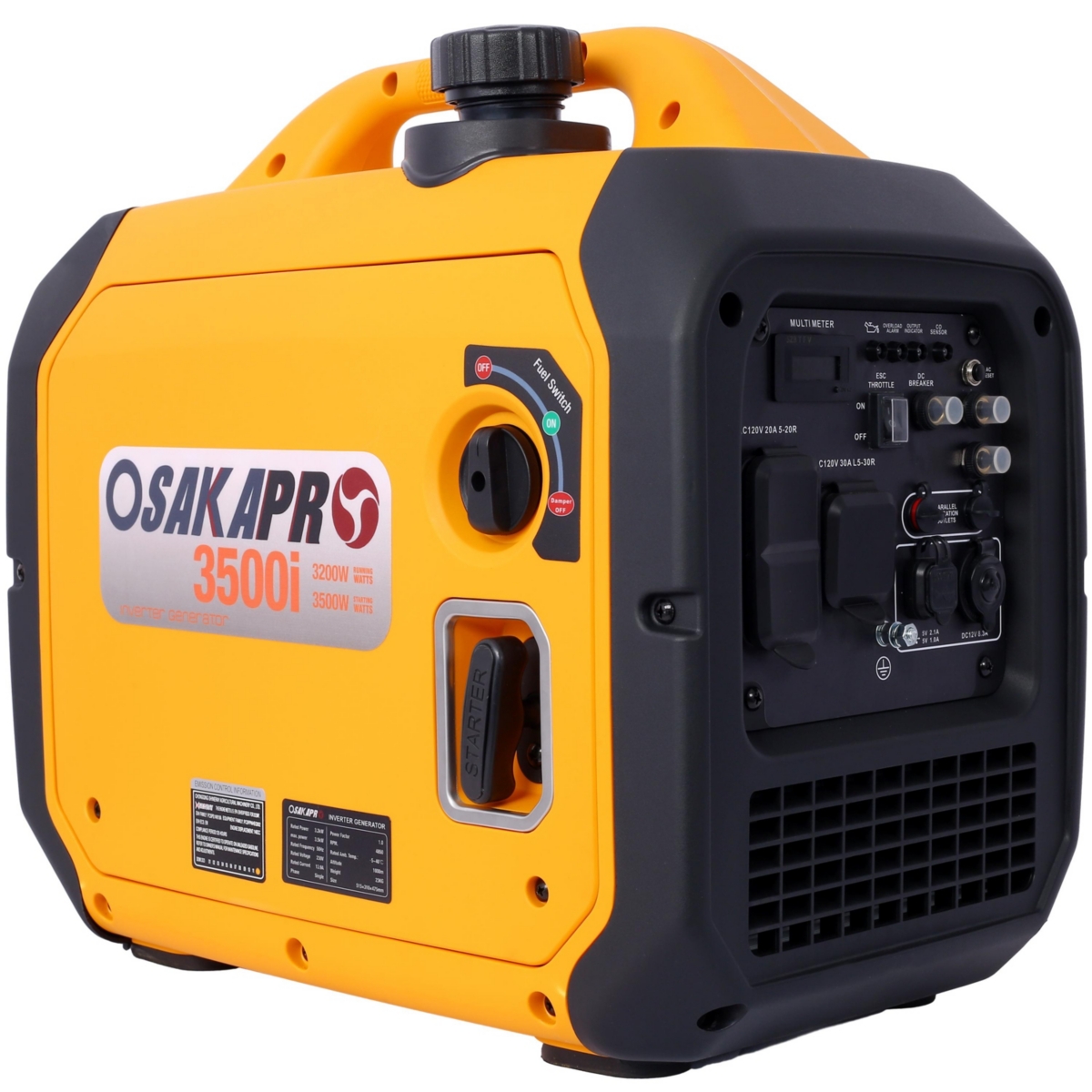 Powerful 3500W Generator with Co Sensor, Multiple Outlets, and Inverter Technology