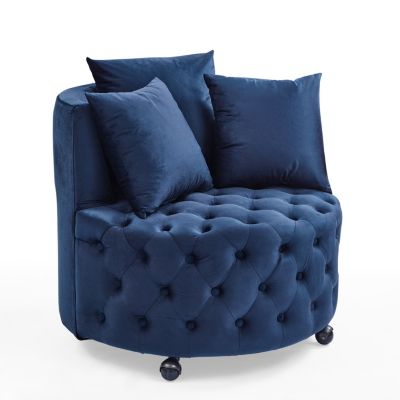  Standard Size  Plush Velvet Upholstery  Tufted Cushion, Swivel Base, Caster Wheels Accent Chair
