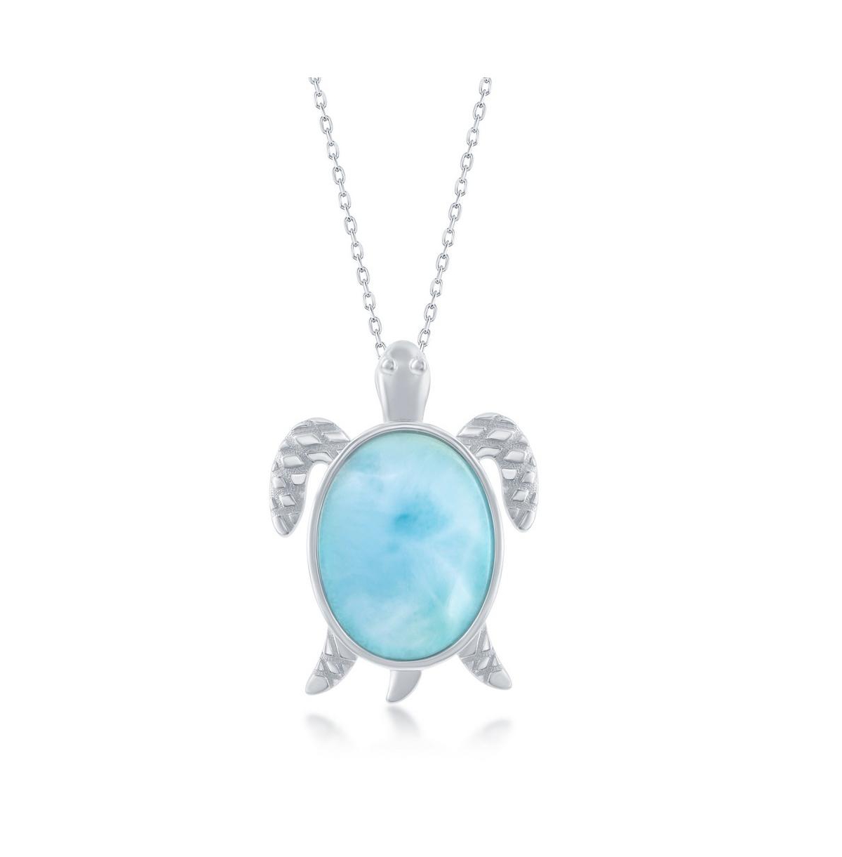 Sterling Silver Larimar Turtle Pendant - Blue