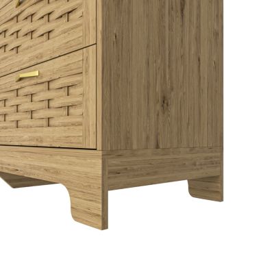 Elegant 6-Drawer Dresser with Woven Wood Cabinet Top and Gold Handles