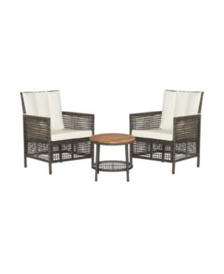 3 Pieces Patio Rattan Furniture Set with Cushioned Sofas and Wood Table Top-White