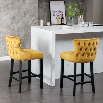 Gold Velvet Wingback Bar Stools, Set of 2