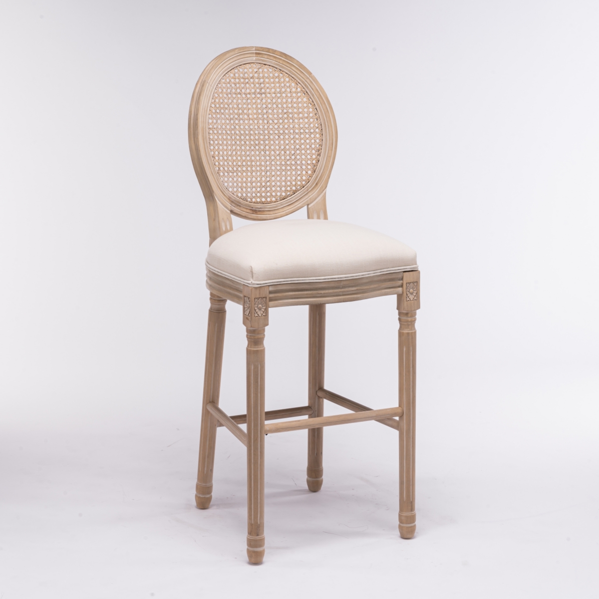 Streamdale Furniture French Country Wooden Bar Stools Rattan Back With Upholstered Seating, Beige And Natural, Set Of