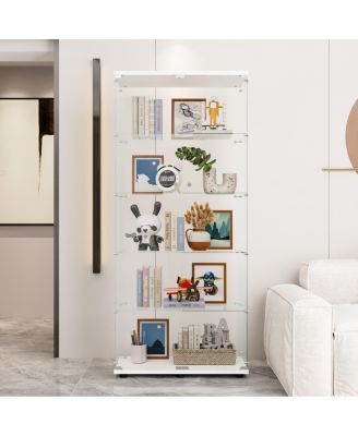 White Glass Display Cabinet with Double Doors & 5 Shelves