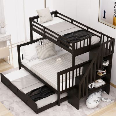 Streamdale Espresso Twin-Over-Full Bunk Bed with Storage and Trundle