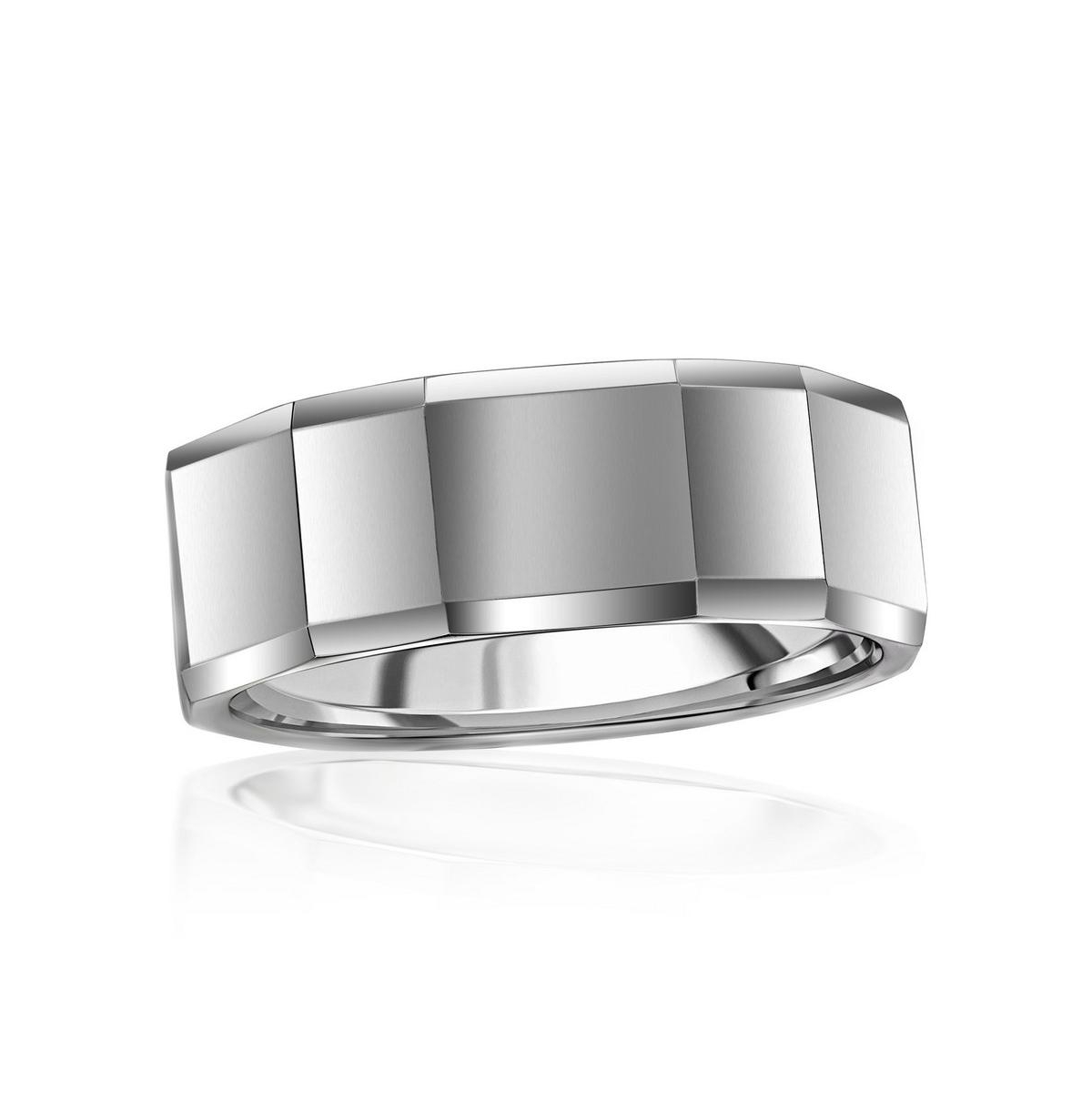 High Polished Faceted Tungsten Ring - Silver