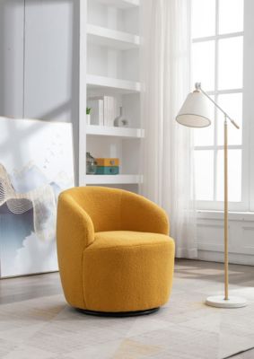 Teddy Fabric Swivel Barrel Chair with Metal Ring