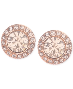 image of Givenchy Rose Gold-Tone Pave Button Stud Earrings