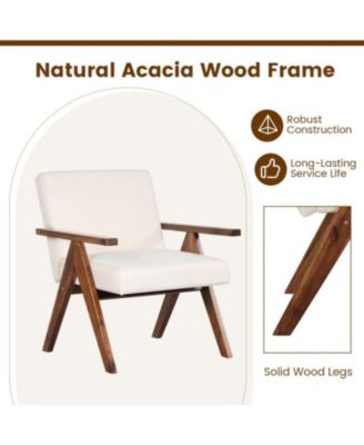 Modern Accent Chair Linen Fabric Armchair with Solid Acacia Wood Frame