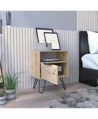 Augusta Nightstand, Single Door Cabinet, Hairpin Legs - Light Oak