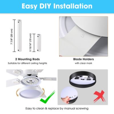 52" Ceiling Fan with Light & Remote 6 Speed Chandelier Lamp Reversible Indoor