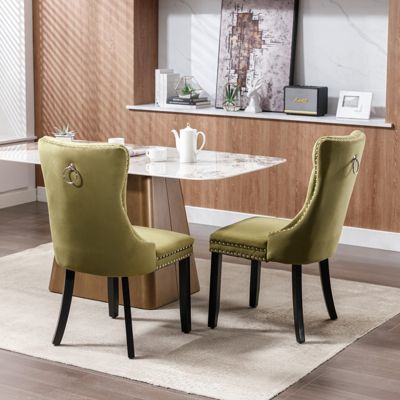 2-PCS Contemporary Velvet Olive-Green  Dining Chairs