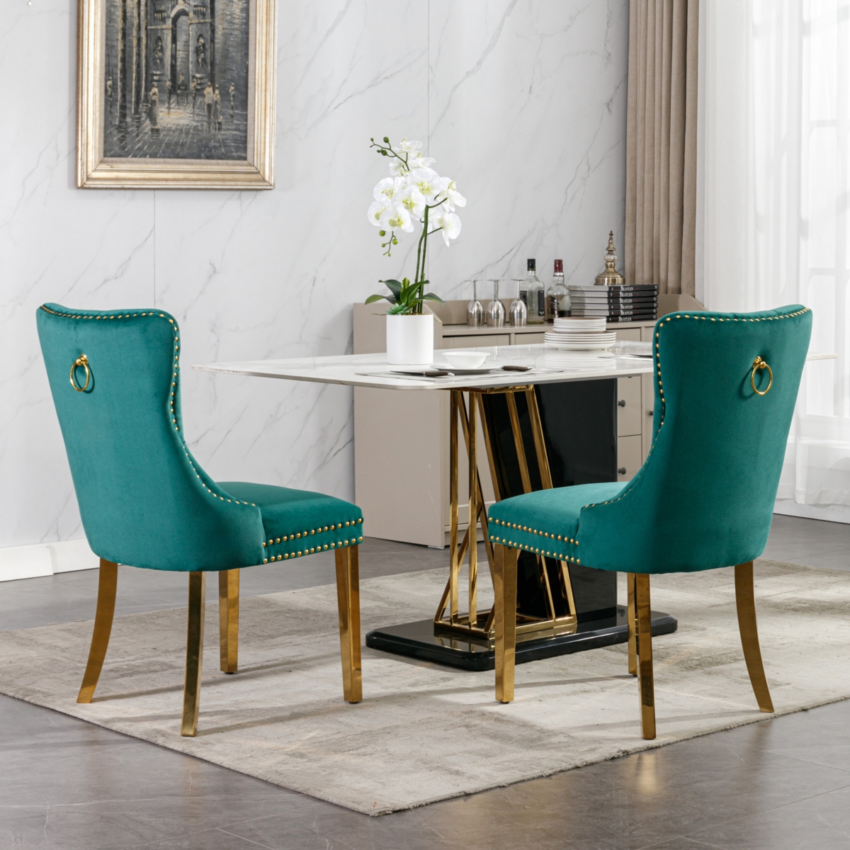 Contemporary Velvet Dining Chairs, Set of 2