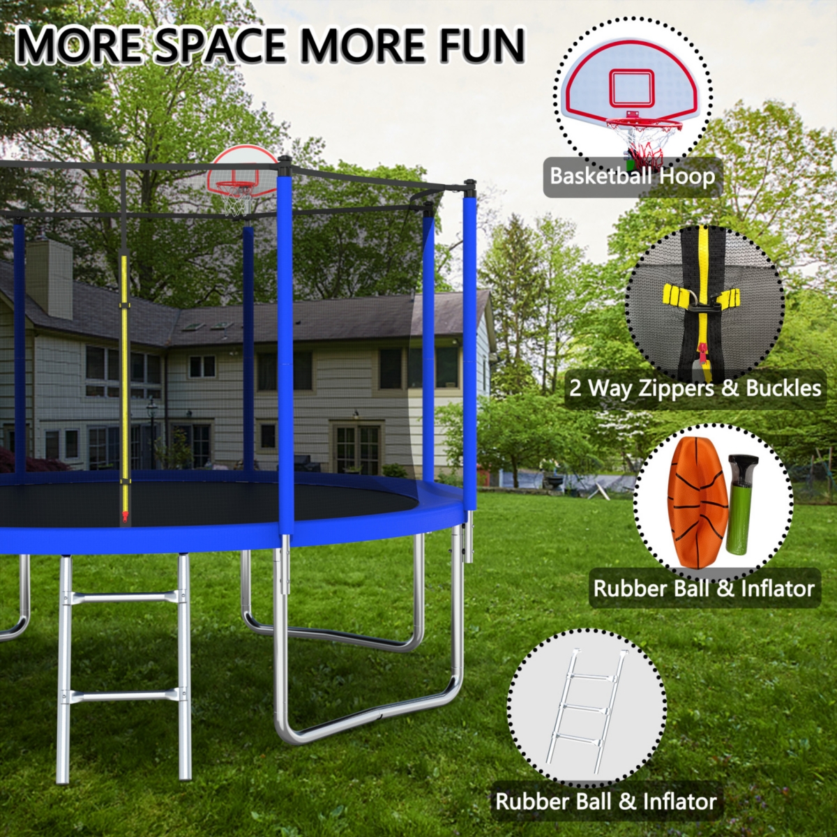 Streamdale Furniture 12FT Trampoline with Safety Enclosure, Basketball Hoop, and Ladder