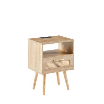 Modern Nightstand with Outlet, USB, Drawer