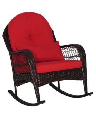 Patio Rattan Rocking Chair with Seat Back Cushions and Waist Pillow