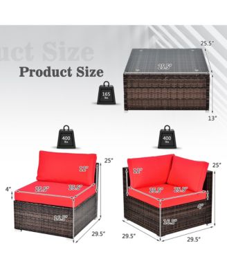 6PCS Patio Rattan Furniture Set Cushioned Sofa Coffee Table Garden