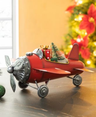 14 L Christmas Metal Airplane with Gifts Table D&eacute;cor