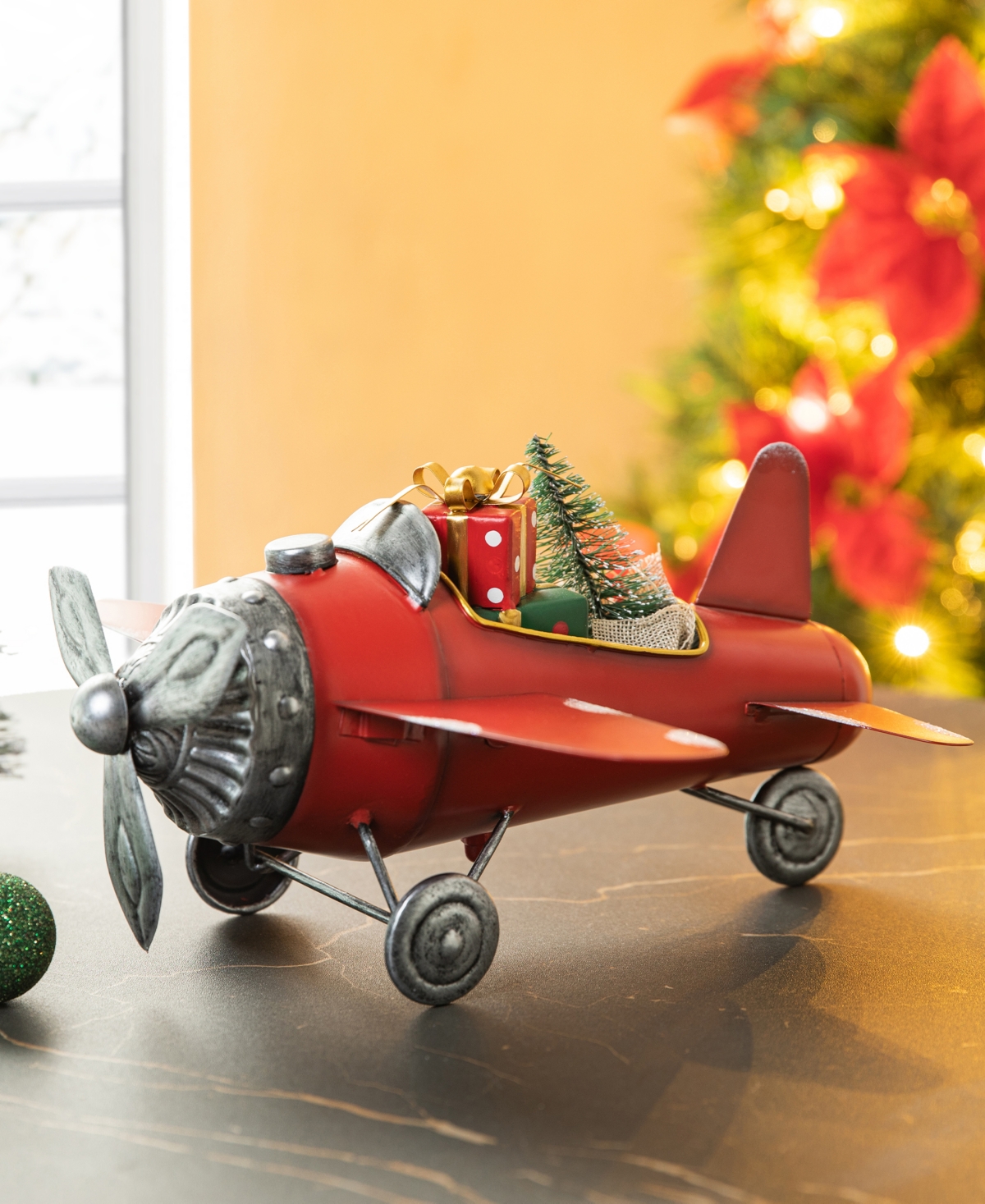 Glitzhome 14 L Christmas Metal Airplane With Gifts Table Decor In Multi