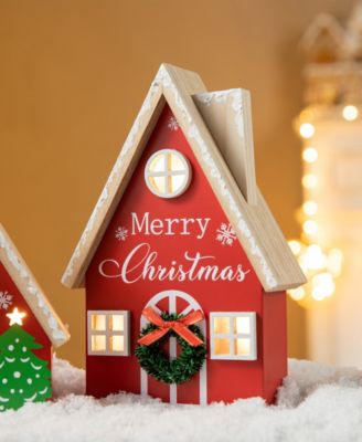 Christmas Lighted Wooden House Table D&eacute;cor, Set of 2