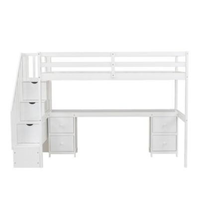 Streamdale White Loft Bed with Desk and Drawers