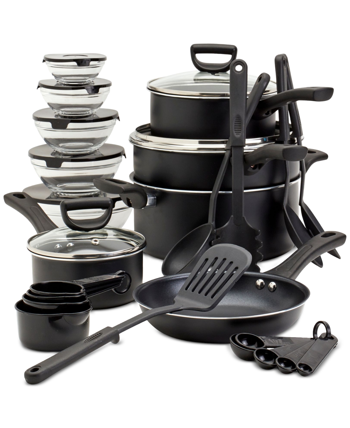 Basic Essentials 32-pc. Nonstick Aluminum Cookware Set In Black